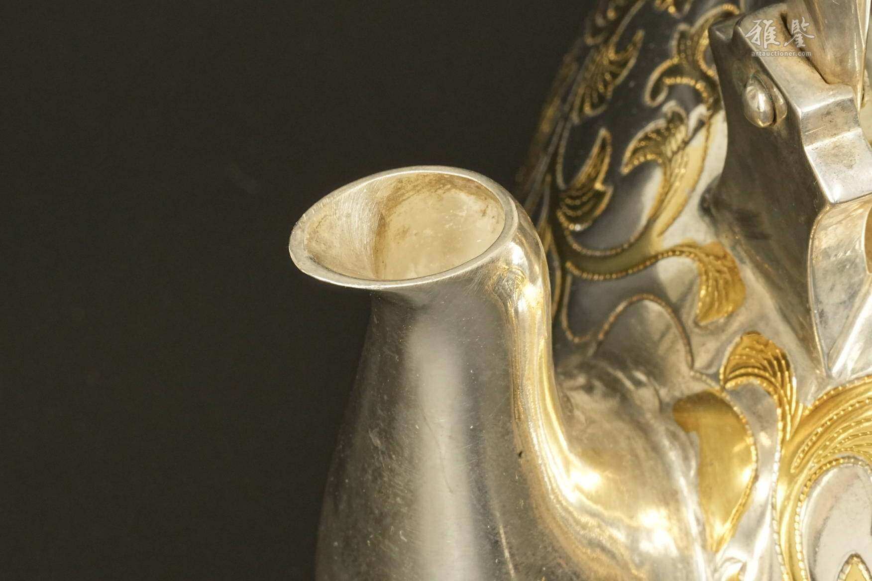 纯银 净益造 唐草纹银壶